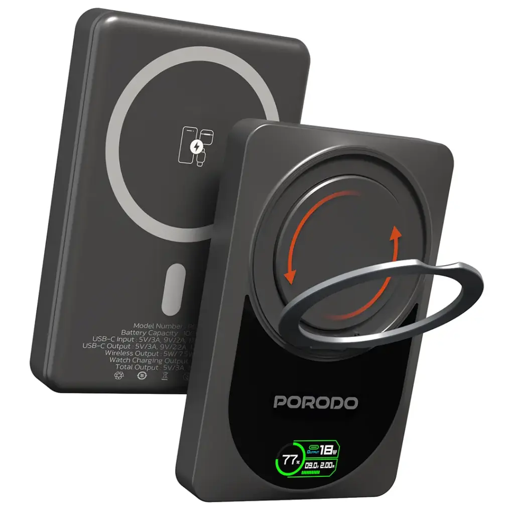 پاوربانک 10000 مدل Porodo Qi2 PB086 wireless power bank