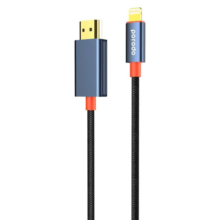 کابل تبدیل HDMI به لایتنینگ Porodo woven braided